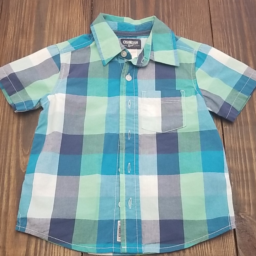 Oshkosh Boys Plaid Button Down Short Sleeve Shirt 3T